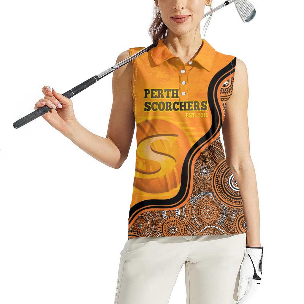Custom Perth Scorchers Women Sleeveless Polo Shirt Indigenous Art - Grunge Style