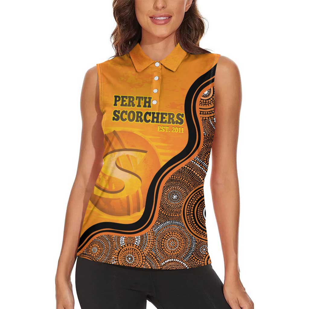 Custom Perth Scorchers Women Sleeveless Polo Shirt Indigenous Art - Grunge Style