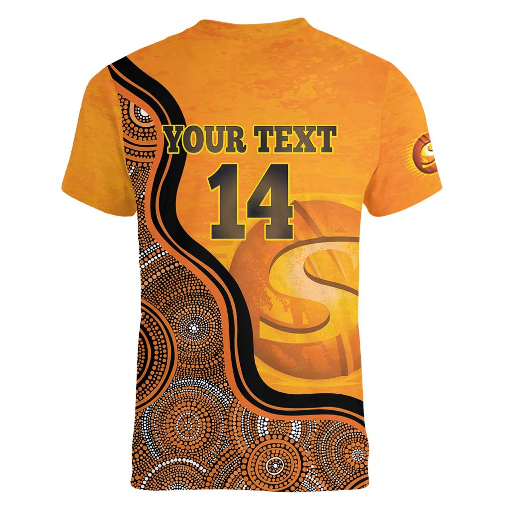 Custom Perth Scorchers Women V-Neck T-Shirt Indigenous Art - Grunge Style