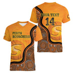 Custom Perth Scorchers Women V-Neck T-Shirt Indigenous Art - Grunge Style