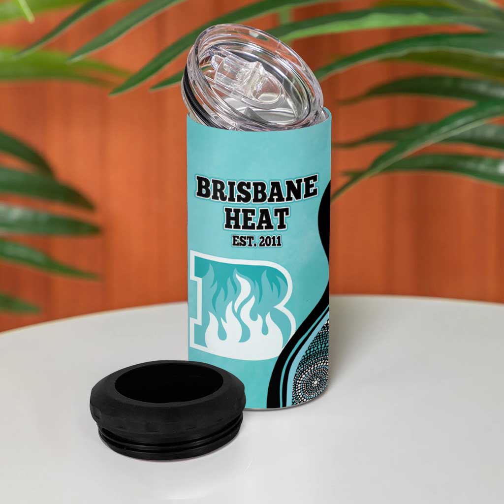 Custom Brisbane Heat 4 in 1 Can Cooler Tumbler Indigenous Art - Grunge Style