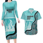Custom Brisbane Heat Couples Matching Long Sleeve Bodycon Dress and Hawaiian Shirt Indigenous Art - Grunge Style