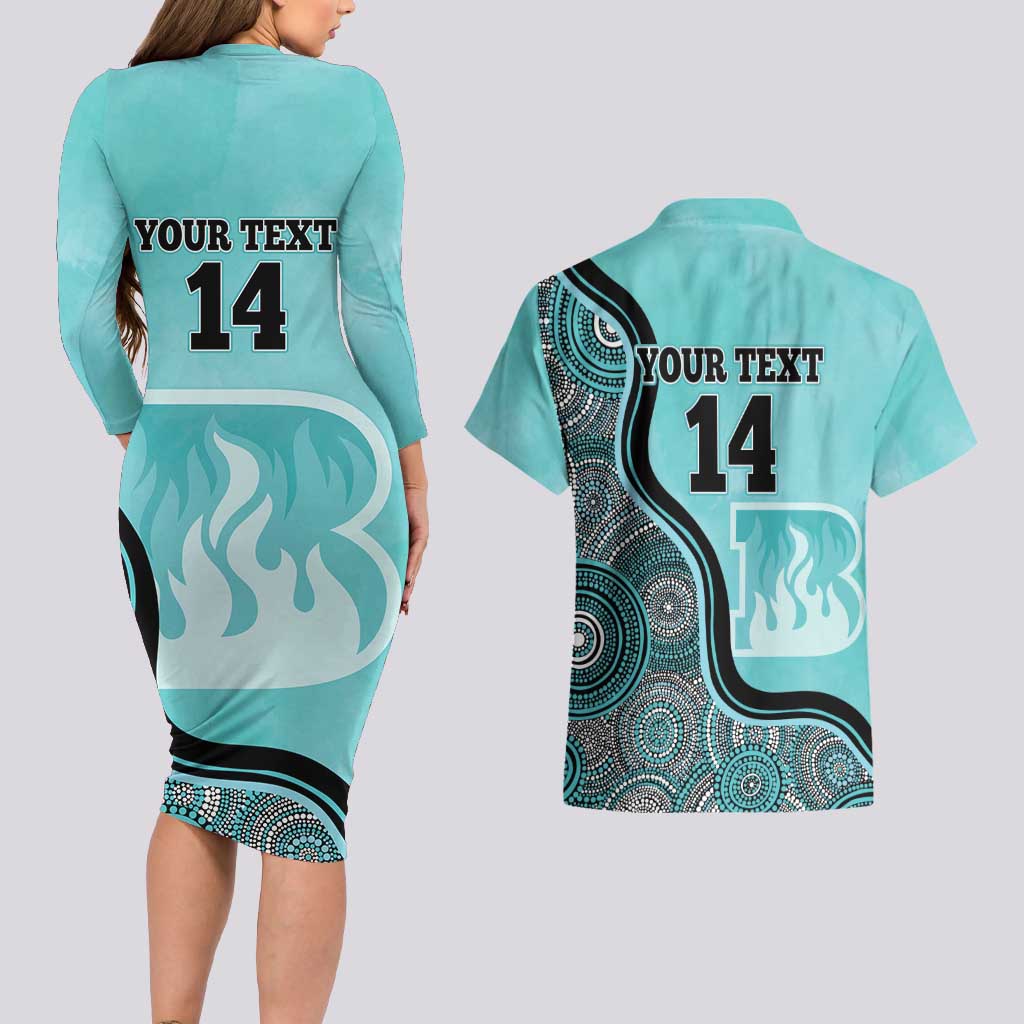 Custom Brisbane Heat Couples Matching Long Sleeve Bodycon Dress and Hawaiian Shirt Indigenous Art - Grunge Style