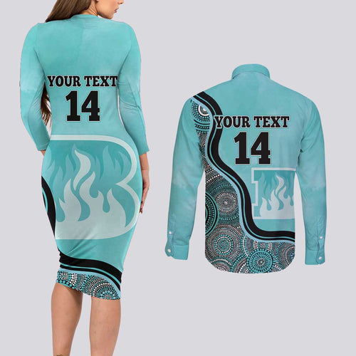 Custom Brisbane Heat Couples Matching Long Sleeve Bodycon Dress and Long Sleeve Button Shirt Indigenous Art - Grunge Style
