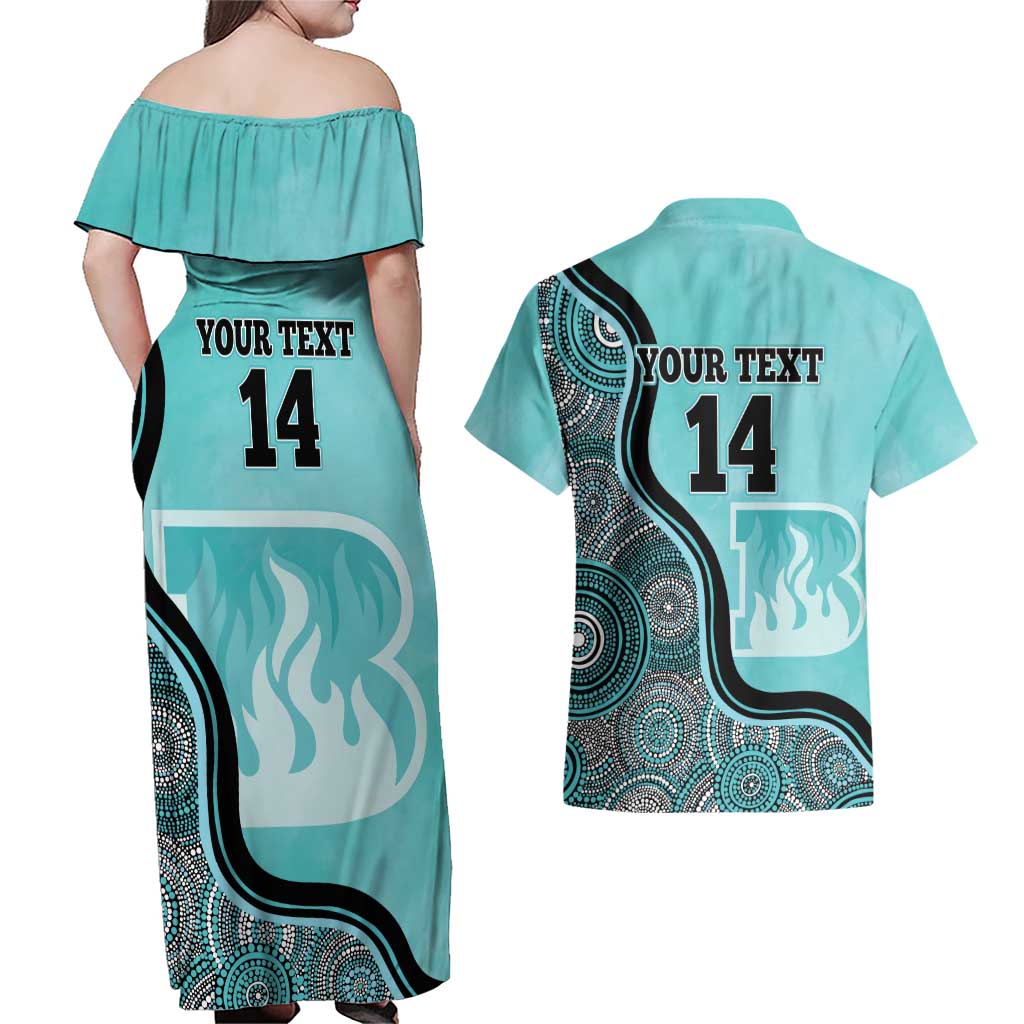 Custom Brisbane Heat Couples Matching Off Shoulder Maxi Dress and Hawaiian Shirt Indigenous Art - Grunge Style
