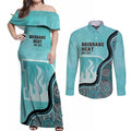 Custom Brisbane Heat Couples Matching Off Shoulder Maxi Dress and Long Sleeve Button Shirt Indigenous Art - Grunge Style