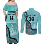 Custom Brisbane Heat Couples Matching Off Shoulder Maxi Dress and Long Sleeve Button Shirt Indigenous Art - Grunge Style