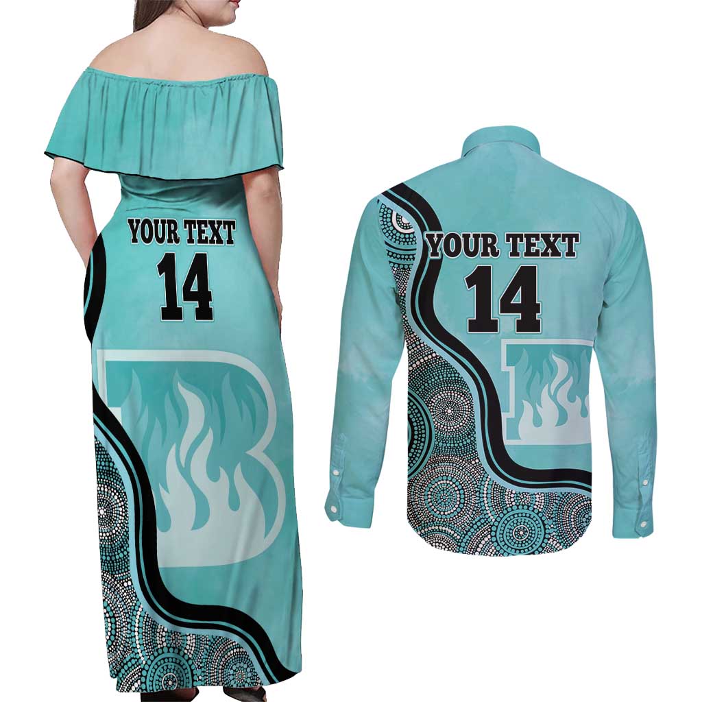 Custom Brisbane Heat Couples Matching Off Shoulder Maxi Dress and Long Sleeve Button Shirt Indigenous Art - Grunge Style