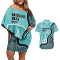 Custom Brisbane Heat Couples Matching Off Shoulder Short Dress and Hawaiian Shirt Indigenous Art - Grunge Style