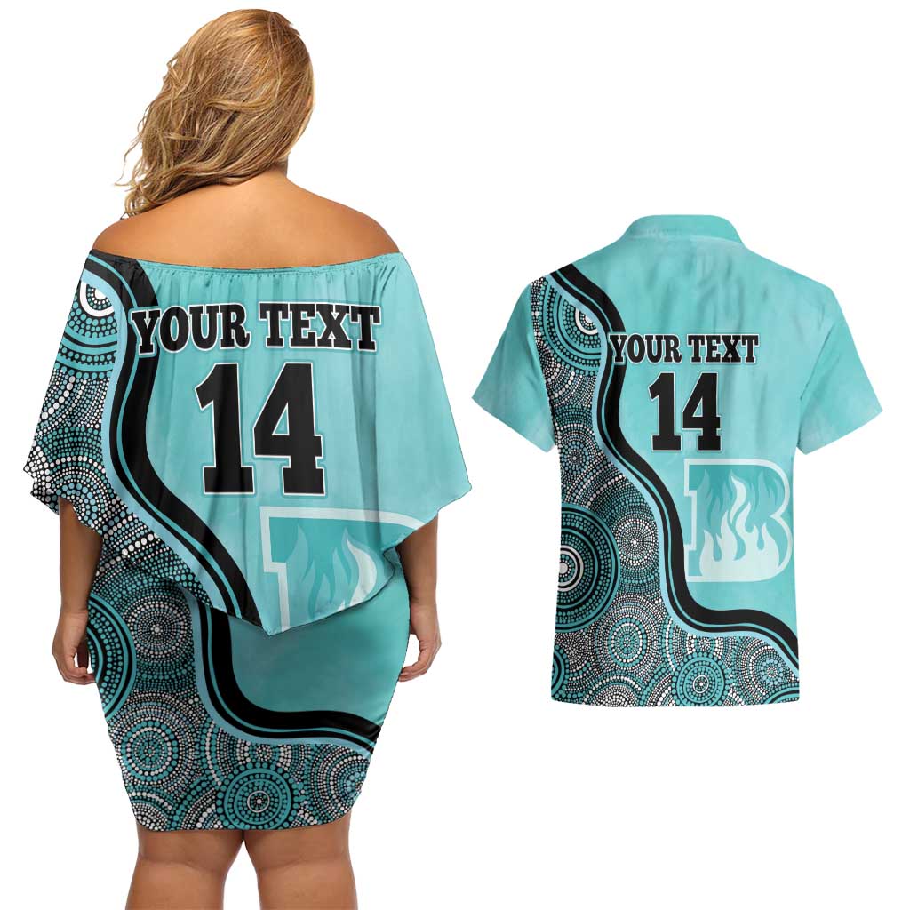 Custom Brisbane Heat Couples Matching Off Shoulder Short Dress and Hawaiian Shirt Indigenous Art - Grunge Style