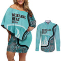 Custom Brisbane Heat Couples Matching Off Shoulder Short Dress and Long Sleeve Button Shirt Indigenous Art - Grunge Style