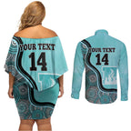 Custom Brisbane Heat Couples Matching Off Shoulder Short Dress and Long Sleeve Button Shirt Indigenous Art - Grunge Style