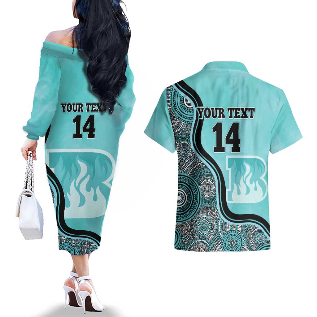 Custom Brisbane Heat Couples Matching Off The Shoulder Long Sleeve Dress and Hawaiian Shirt Indigenous Art - Grunge Style