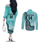 Custom Brisbane Heat Couples Matching Off The Shoulder Long Sleeve Dress and Long Sleeve Button Shirt Indigenous Art - Grunge Style