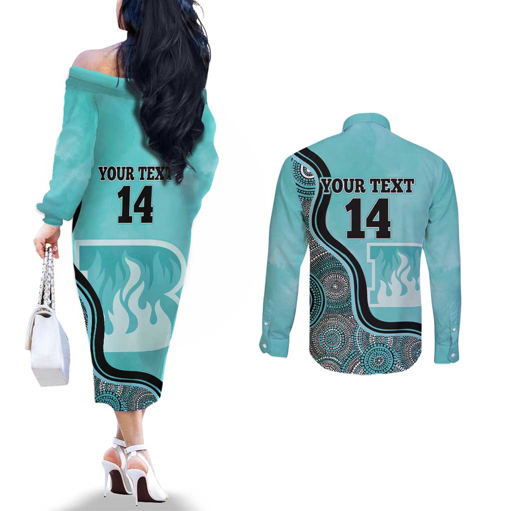 Custom Brisbane Heat Couples Matching Off The Shoulder Long Sleeve Dress and Long Sleeve Button Shirt Indigenous Art - Grunge Style