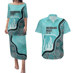Custom Brisbane Heat Couples Matching Puletasi and Hawaiian Shirt Indigenous Art - Grunge Style