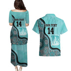 Custom Brisbane Heat Couples Matching Puletasi and Hawaiian Shirt Indigenous Art - Grunge Style