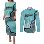 Custom Brisbane Heat Couples Matching Puletasi and Long Sleeve Button Shirt Indigenous Art - Grunge Style