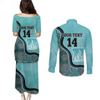 Custom Brisbane Heat Couples Matching Puletasi and Long Sleeve Button Shirt Indigenous Art - Grunge Style