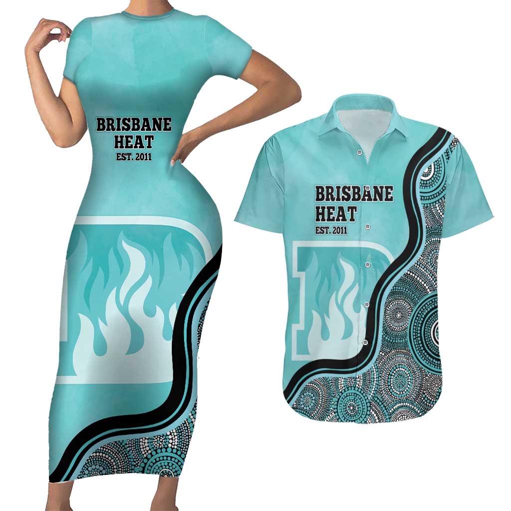 Custom Brisbane Heat Couples Matching Short Sleeve Bodycon Dress and Hawaiian Shirt Indigenous Art - Grunge Style