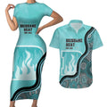 Custom Brisbane Heat Couples Matching Short Sleeve Bodycon Dress and Hawaiian Shirt Indigenous Art - Grunge Style