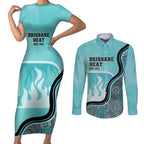 Custom Brisbane Heat Couples Matching Short Sleeve Bodycon Dress and Long Sleeve Button Shirt Indigenous Art - Grunge Style
