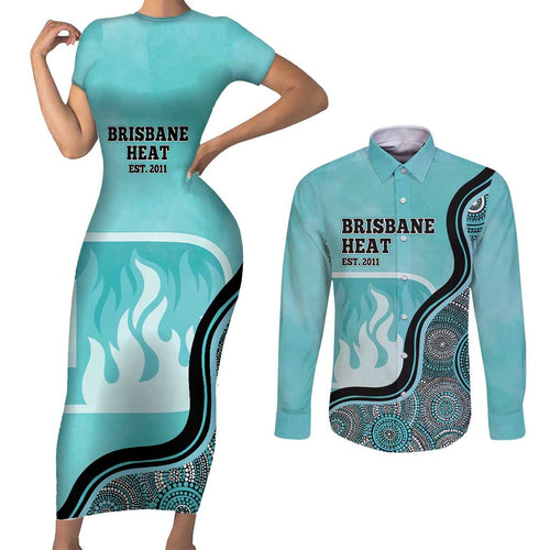 Custom Brisbane Heat Couples Matching Short Sleeve Bodycon Dress and Long Sleeve Button Shirt Indigenous Art - Grunge Style