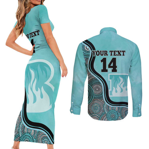 Custom Brisbane Heat Couples Matching Short Sleeve Bodycon Dress and Long Sleeve Button Shirt Indigenous Art - Grunge Style