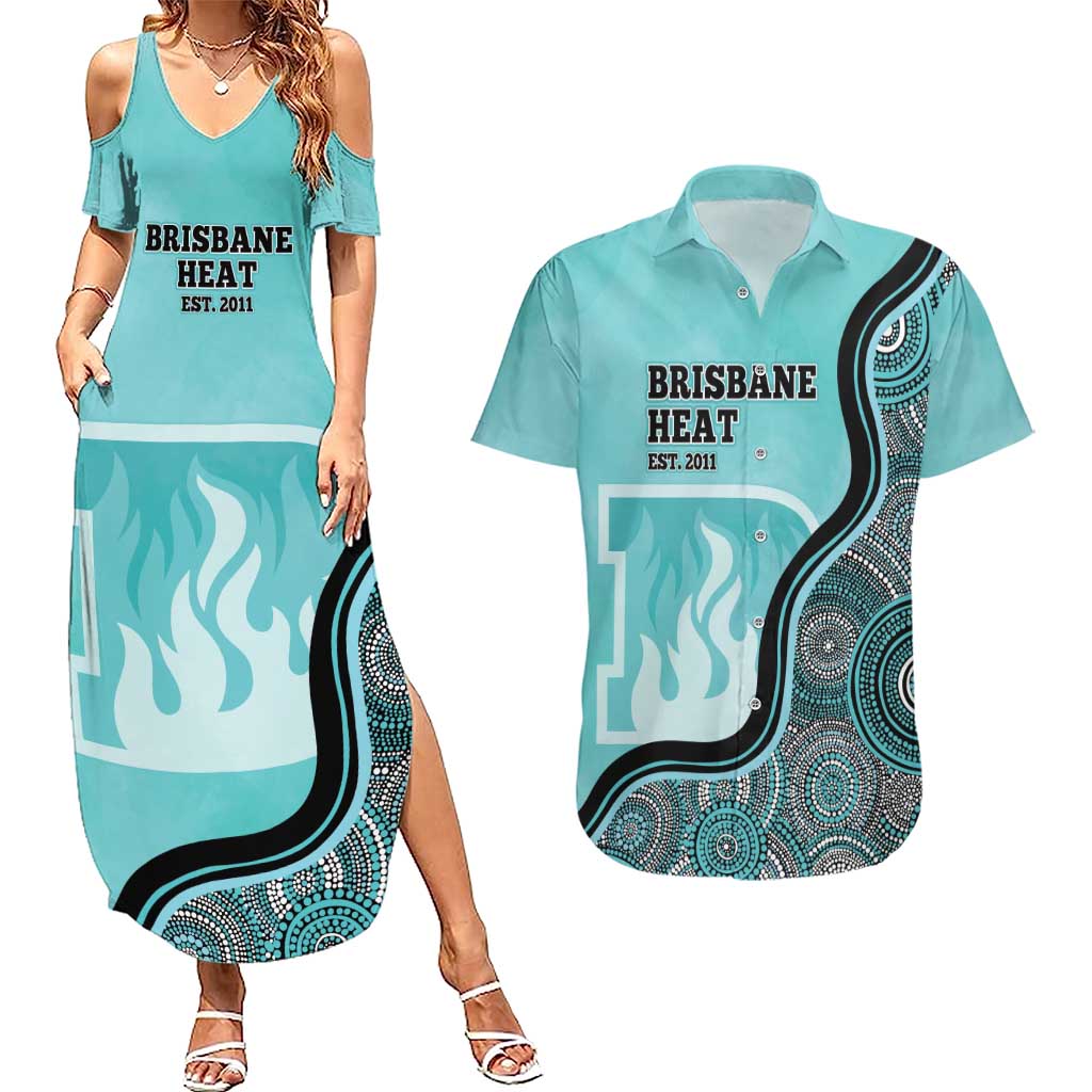 Custom Brisbane Heat Couples Matching Summer Maxi Dress and Hawaiian Shirt Indigenous Art - Grunge Style