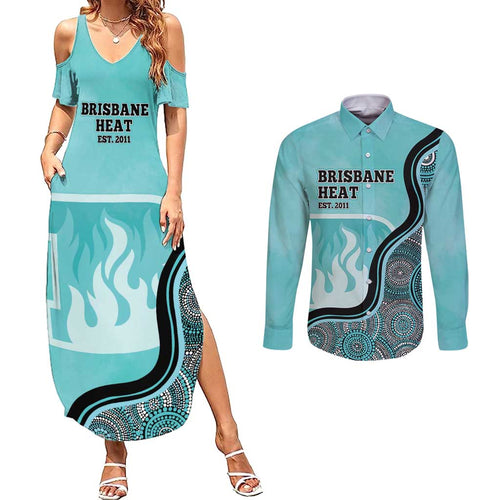 Custom Brisbane Heat Couples Matching Summer Maxi Dress and Long Sleeve Button Shirt Indigenous Art - Grunge Style