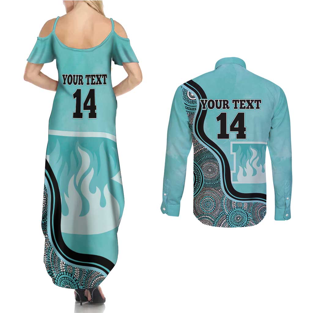 Custom Brisbane Heat Couples Matching Summer Maxi Dress and Long Sleeve Button Shirt Indigenous Art - Grunge Style