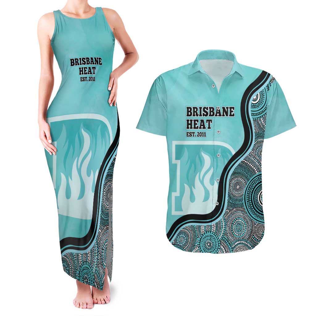 Custom Brisbane Heat Couples Matching Tank Maxi Dress and Hawaiian Shirt Indigenous Art - Grunge Style