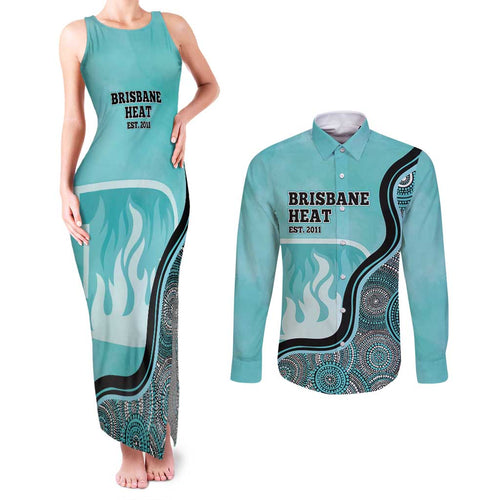 Custom Brisbane Heat Couples Matching Tank Maxi Dress and Long Sleeve Button Shirt Indigenous Art - Grunge Style