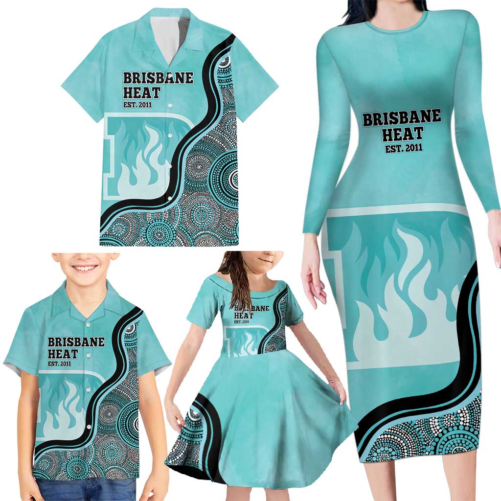 Custom Brisbane Heat Family Matching Long Sleeve Bodycon Dress and Hawaiian Shirt Indigenous Art - Grunge Style