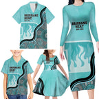 Custom Brisbane Heat Family Matching Long Sleeve Bodycon Dress and Hawaiian Shirt Indigenous Art - Grunge Style