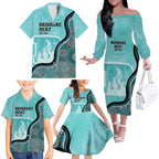 Custom Brisbane Heat Family Matching Off The Shoulder Long Sleeve Dress and Hawaiian Shirt Indigenous Art - Grunge Style