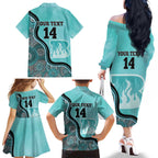 Custom Brisbane Heat Family Matching Off The Shoulder Long Sleeve Dress and Hawaiian Shirt Indigenous Art - Grunge Style