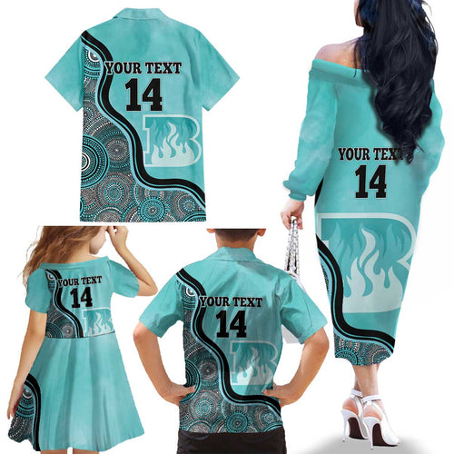 Custom Brisbane Heat Family Matching Off The Shoulder Long Sleeve Dress and Hawaiian Shirt Indigenous Art - Grunge Style