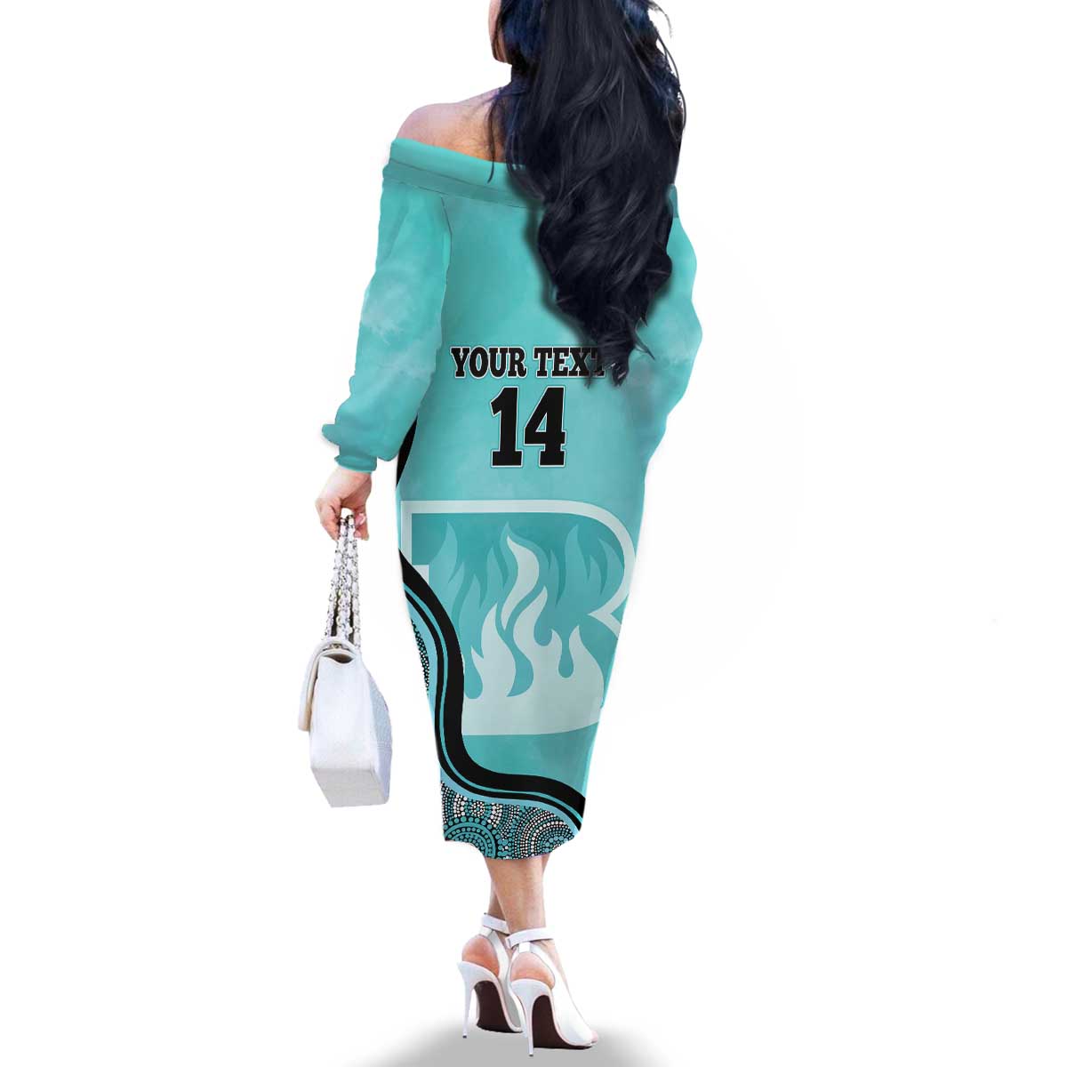 Custom Brisbane Heat Family Matching Off The Shoulder Long Sleeve Dress and Hawaiian Shirt Indigenous Art - Grunge Style