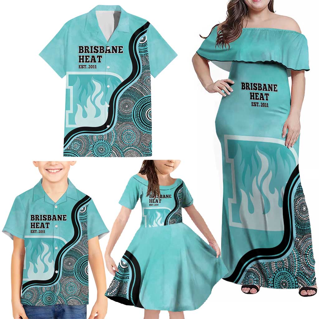 Custom Brisbane Heat Family Matching Off Shoulder Maxi Dress and Hawaiian Shirt Indigenous Art - Grunge Style