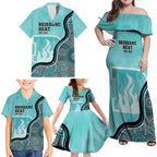Custom Brisbane Heat Family Matching Off Shoulder Maxi Dress and Hawaiian Shirt Indigenous Art - Grunge Style