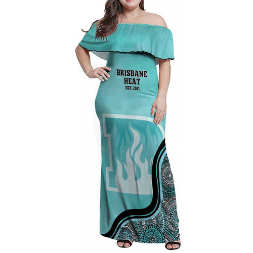 Custom Brisbane Heat Family Matching Off Shoulder Maxi Dress and Hawaiian Shirt Indigenous Art - Grunge Style