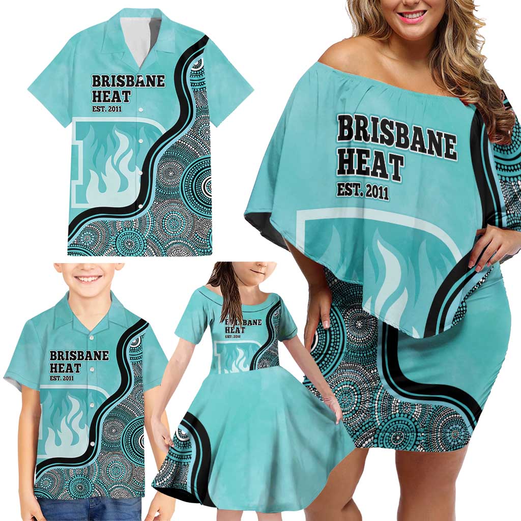 Custom Brisbane Heat Family Matching Off Shoulder Short Dress and Hawaiian Shirt Indigenous Art - Grunge Style