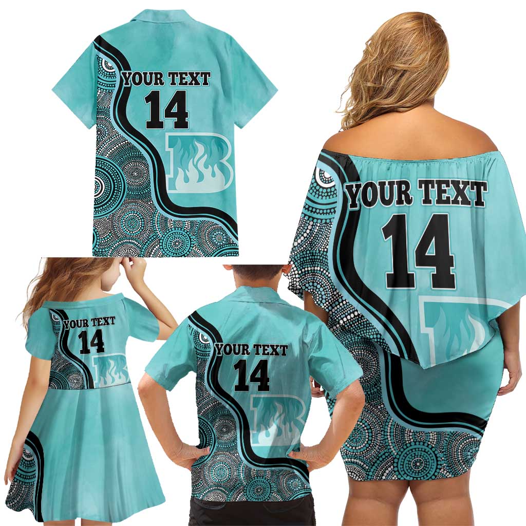 Custom Brisbane Heat Family Matching Off Shoulder Short Dress and Hawaiian Shirt Indigenous Art - Grunge Style