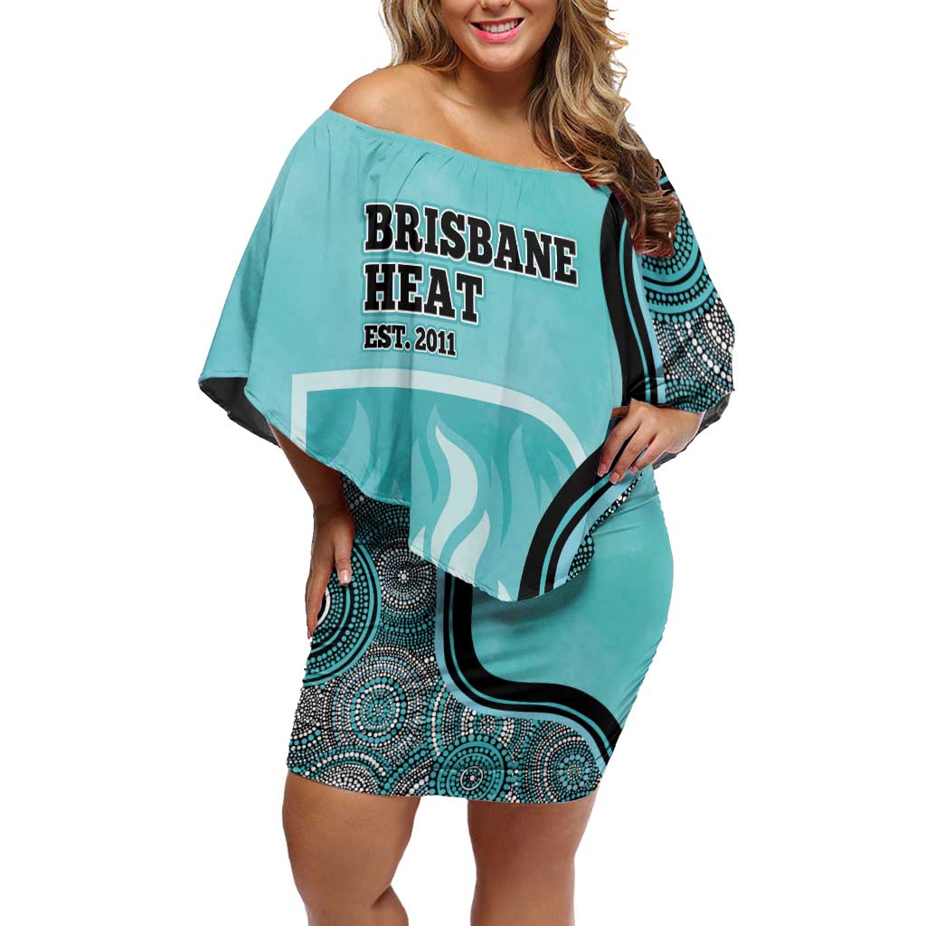 Custom Brisbane Heat Family Matching Off Shoulder Short Dress and Hawaiian Shirt Indigenous Art - Grunge Style
