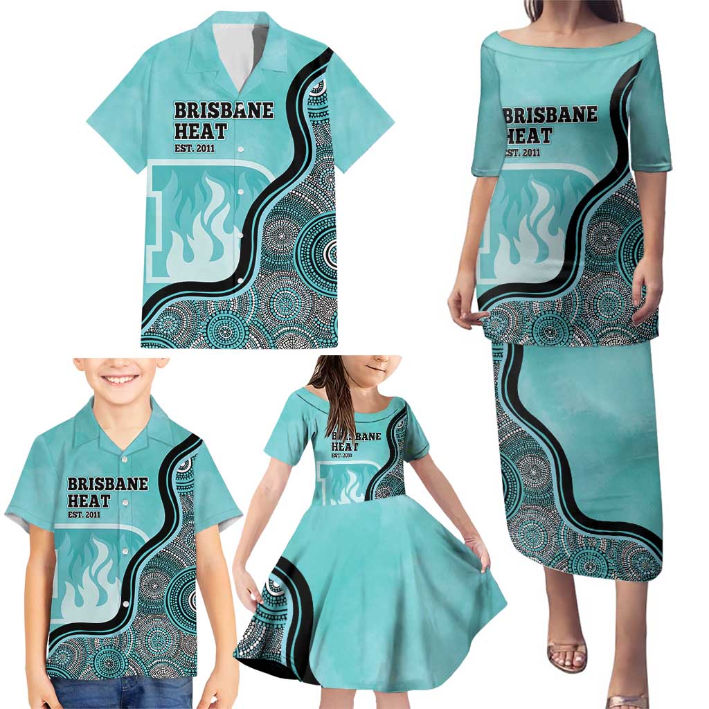 Custom Brisbane Heat Family Matching Puletasi and Hawaiian Shirt Indigenous Art - Grunge Style