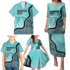 Custom Brisbane Heat Family Matching Puletasi and Hawaiian Shirt Indigenous Art - Grunge Style