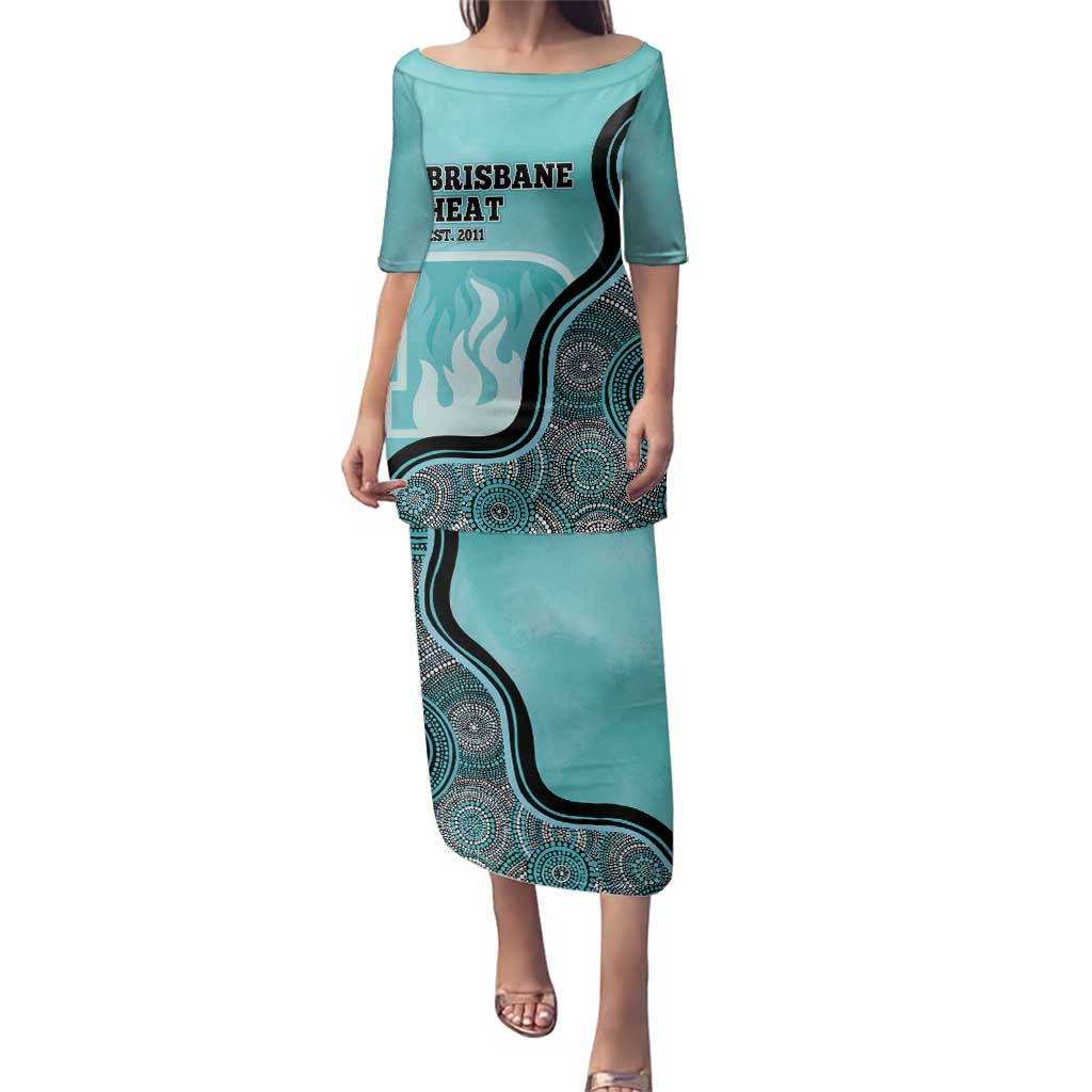 Custom Brisbane Heat Family Matching Puletasi and Hawaiian Shirt Indigenous Art - Grunge Style