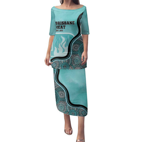 Custom Brisbane Heat Family Matching Puletasi and Hawaiian Shirt Indigenous Art - Grunge Style