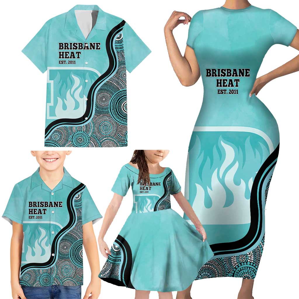 Custom Brisbane Heat Family Matching Short Sleeve Bodycon Dress and Hawaiian Shirt Indigenous Art - Grunge Style